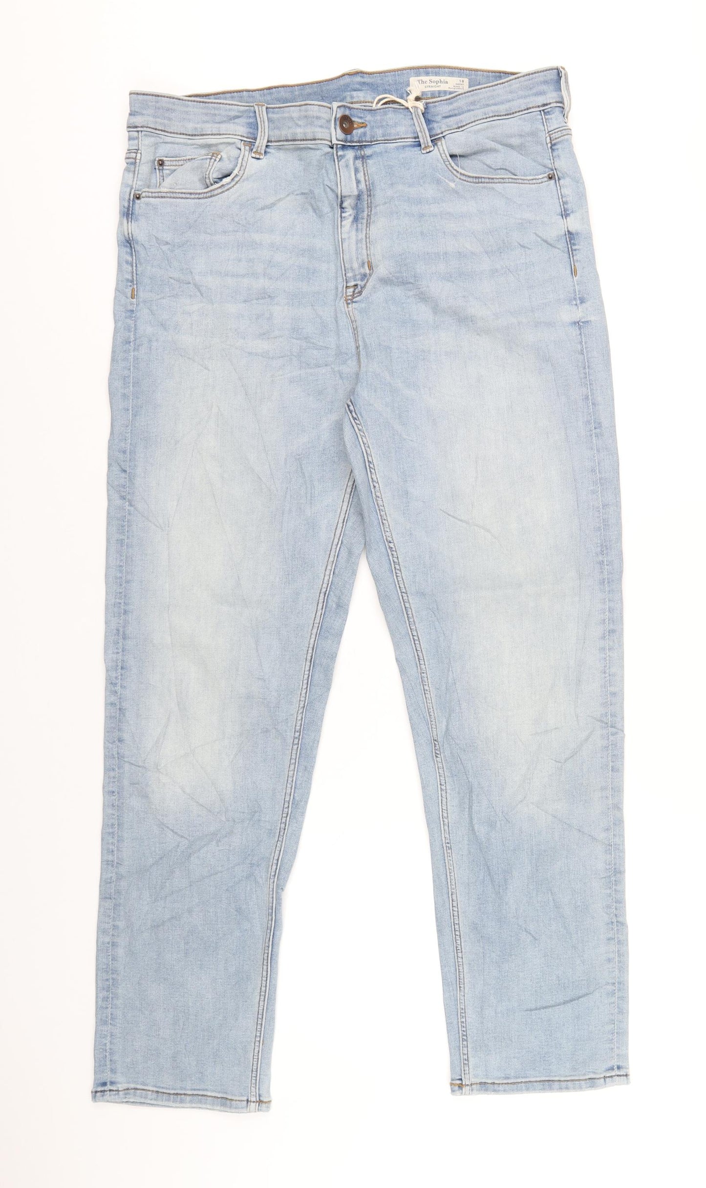 Marks and Spencer Womens Blue Cotton Straight Jeans Size 18 L29 in Regular Zip