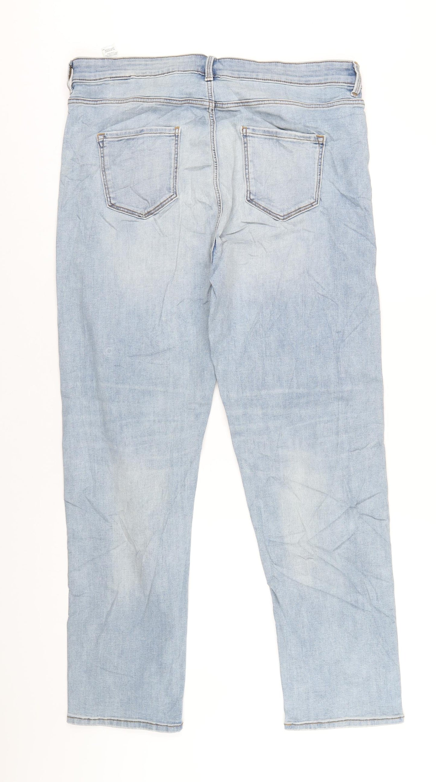 Marks and Spencer Womens Blue Cotton Straight Jeans Size 18 L29 in Regular Zip