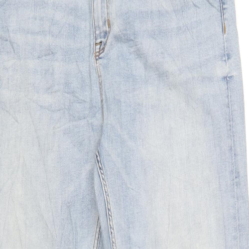 Marks and Spencer Womens Blue Cotton Straight Jeans Size 18 L29 in Regular Zip