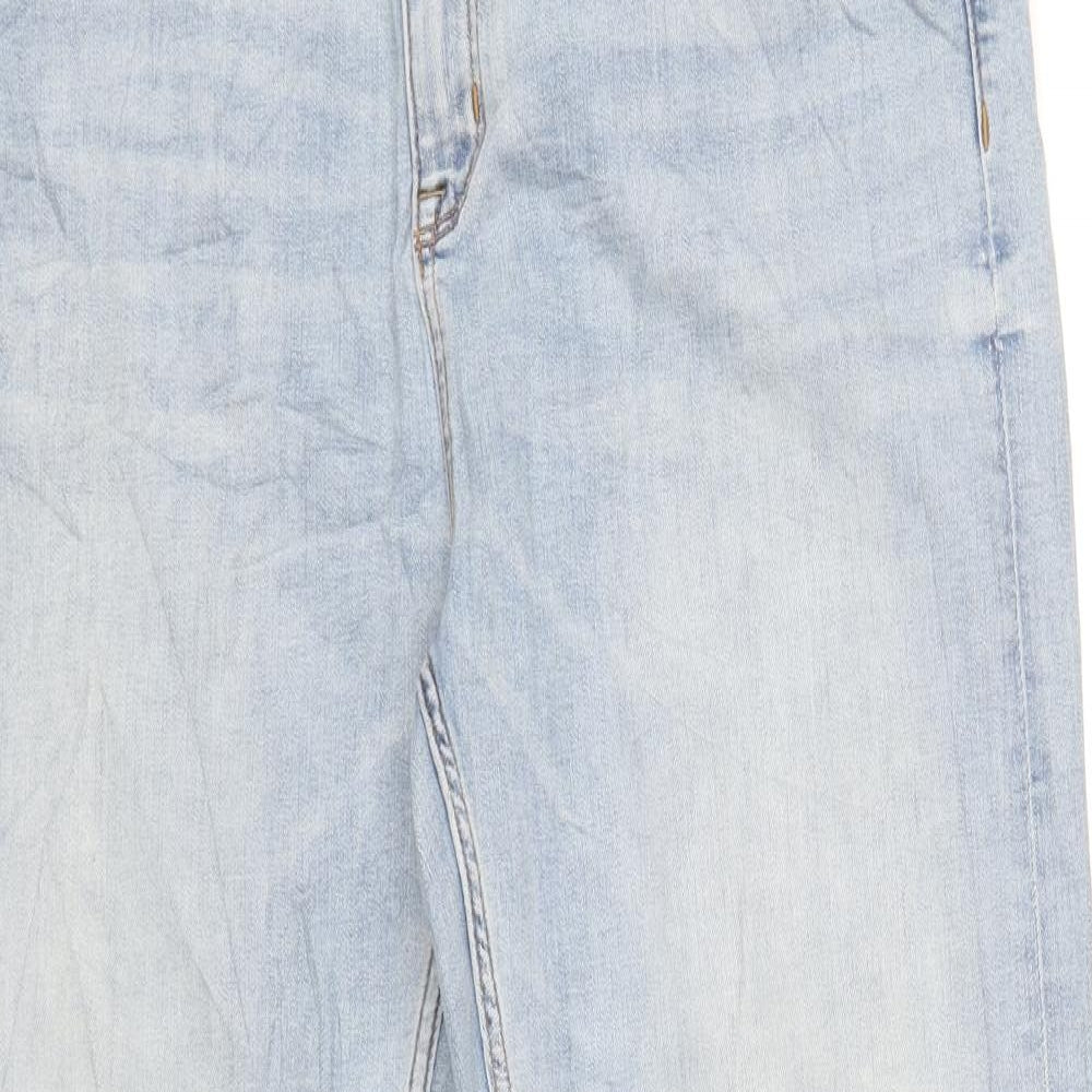Marks and Spencer Womens Blue Cotton Straight Jeans Size 18 L29 in Regular Zip