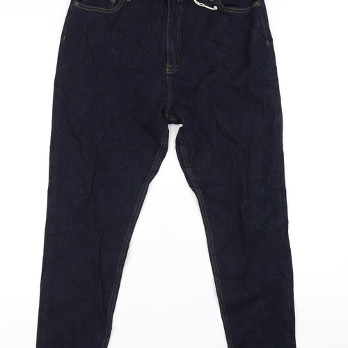 Marks and Spencer Womens Blue Cotton Straight Jeans Size 16 L26 in Regular Zip