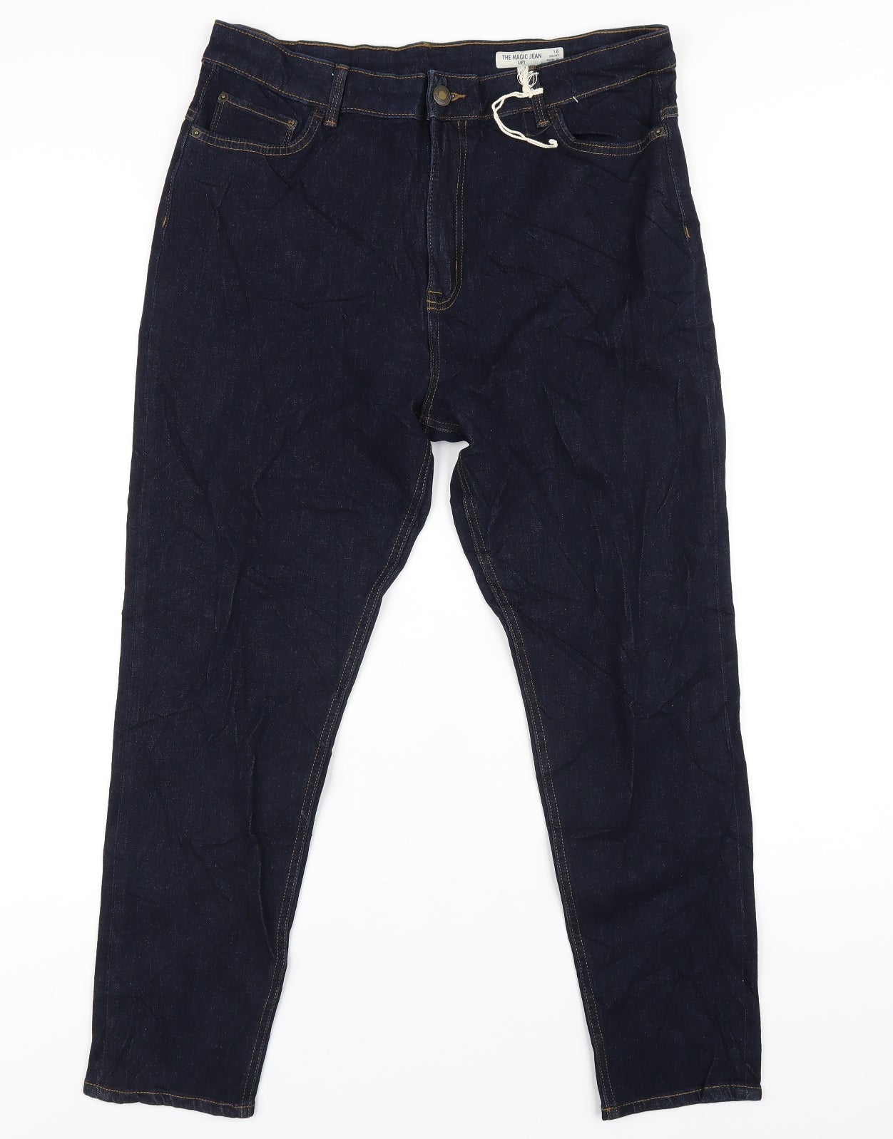 Marks and Spencer Womens Blue Cotton Straight Jeans Size 16 L26 in Regular Zip