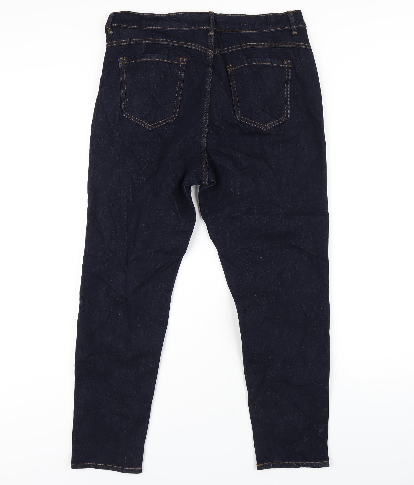Marks and Spencer Womens Blue Cotton Straight Jeans Size 16 L26 in Regular Zip