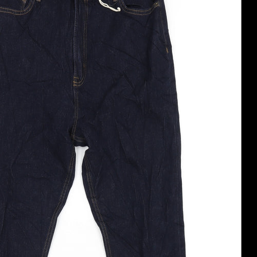 Marks and Spencer Womens Blue Cotton Straight Jeans Size 16 L26 in Regular Zip