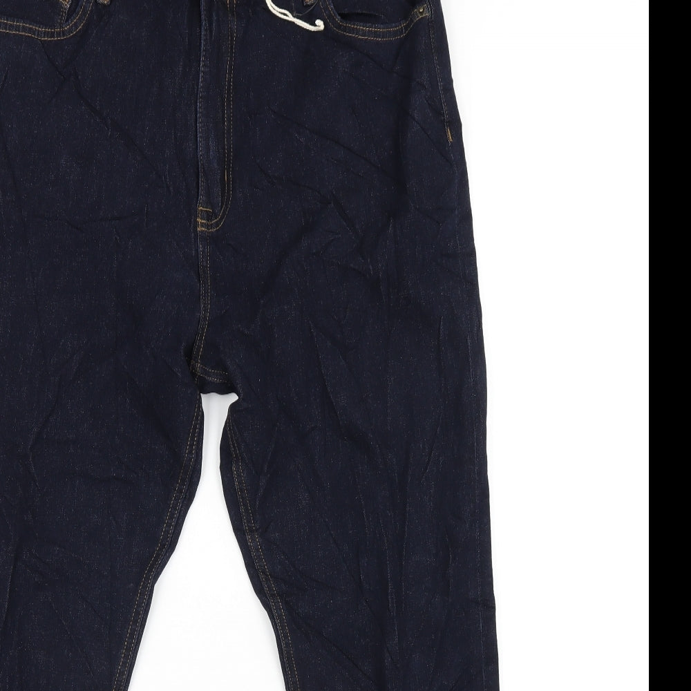Marks and Spencer Womens Blue Cotton Straight Jeans Size 16 L26 in Regular Zip