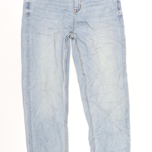 Marks and Spencer Womens Blue Cotton Straight Jeans Size 14 L30 in Regular Zip
