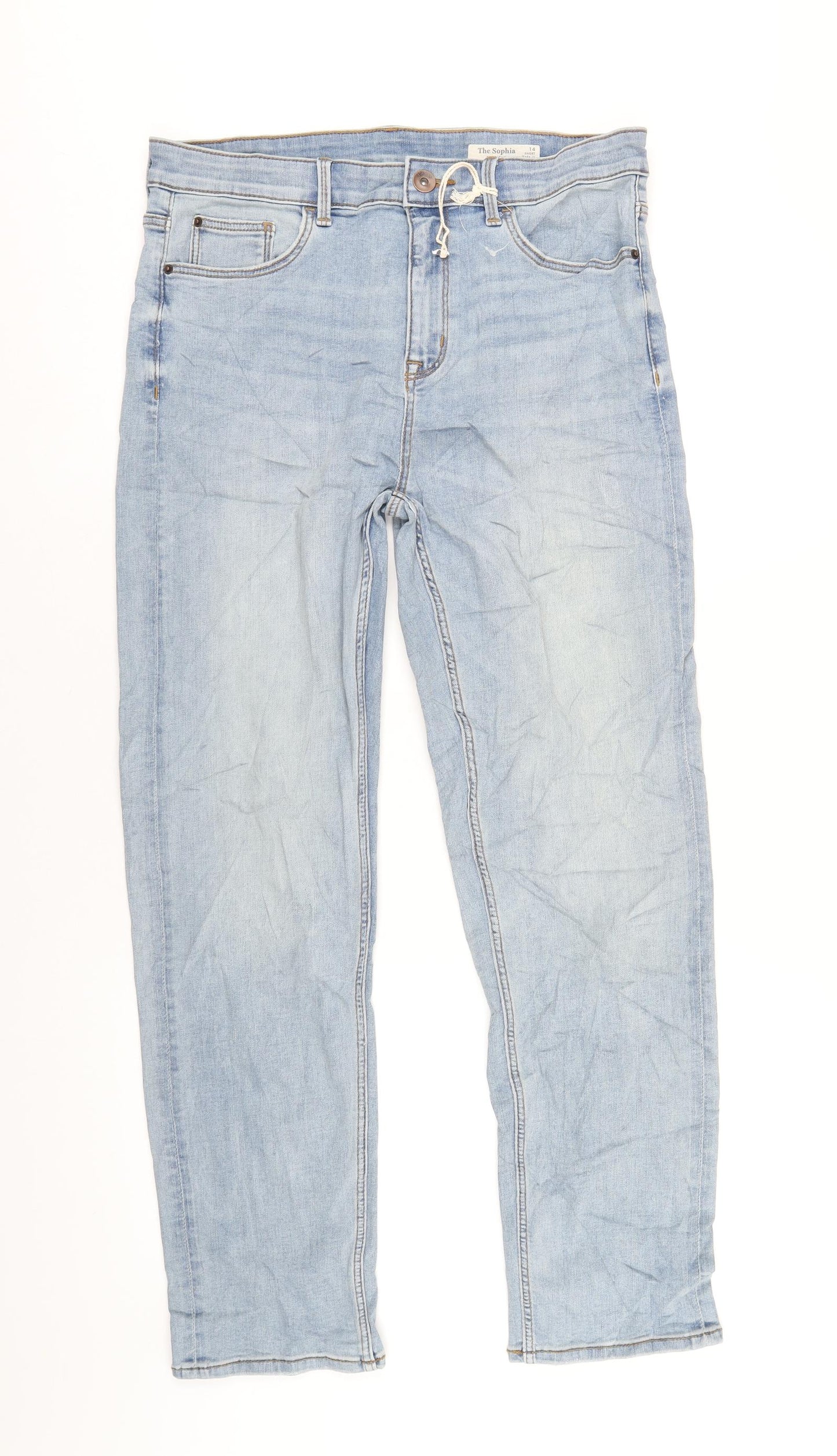 Marks and Spencer Womens Blue Cotton Straight Jeans Size 14 L30 in Regular Zip