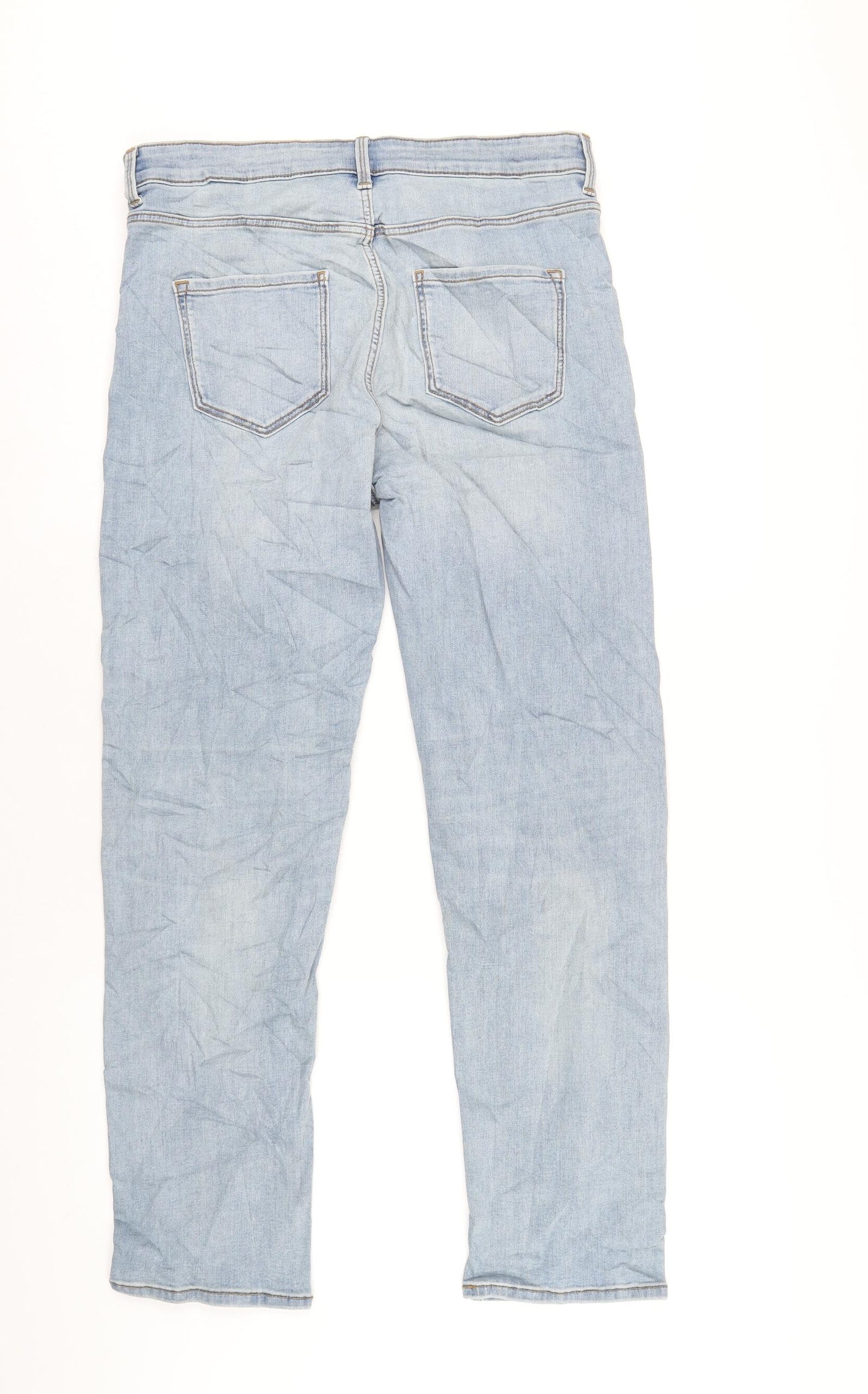 Marks and Spencer Womens Blue Cotton Straight Jeans Size 14 L30 in Regular Zip