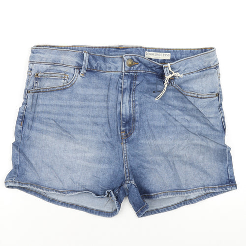 Marks and Spencer Womens Blue Cotton Hot Pants Shorts Size 16 L4 in Regular Zip
