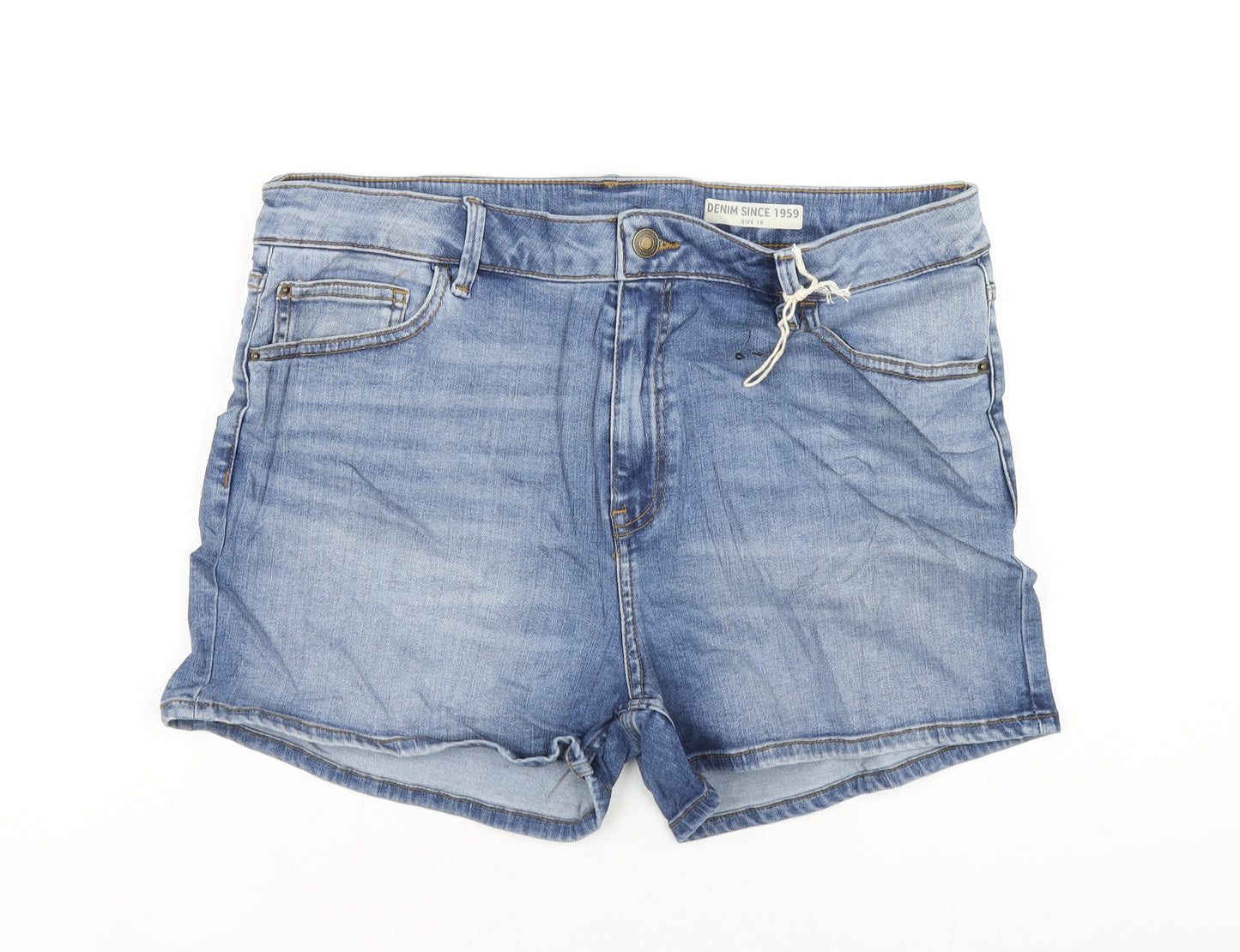 Marks and Spencer Womens Blue Cotton Hot Pants Shorts Size 16 L4 in Regular Zip
