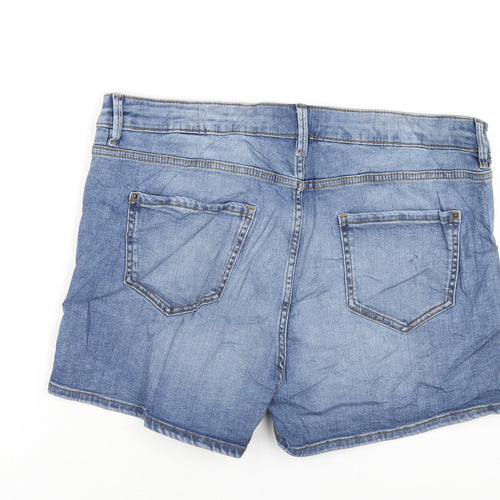 Marks and Spencer Womens Blue Cotton Hot Pants Shorts Size 16 L4 in Regular Zip
