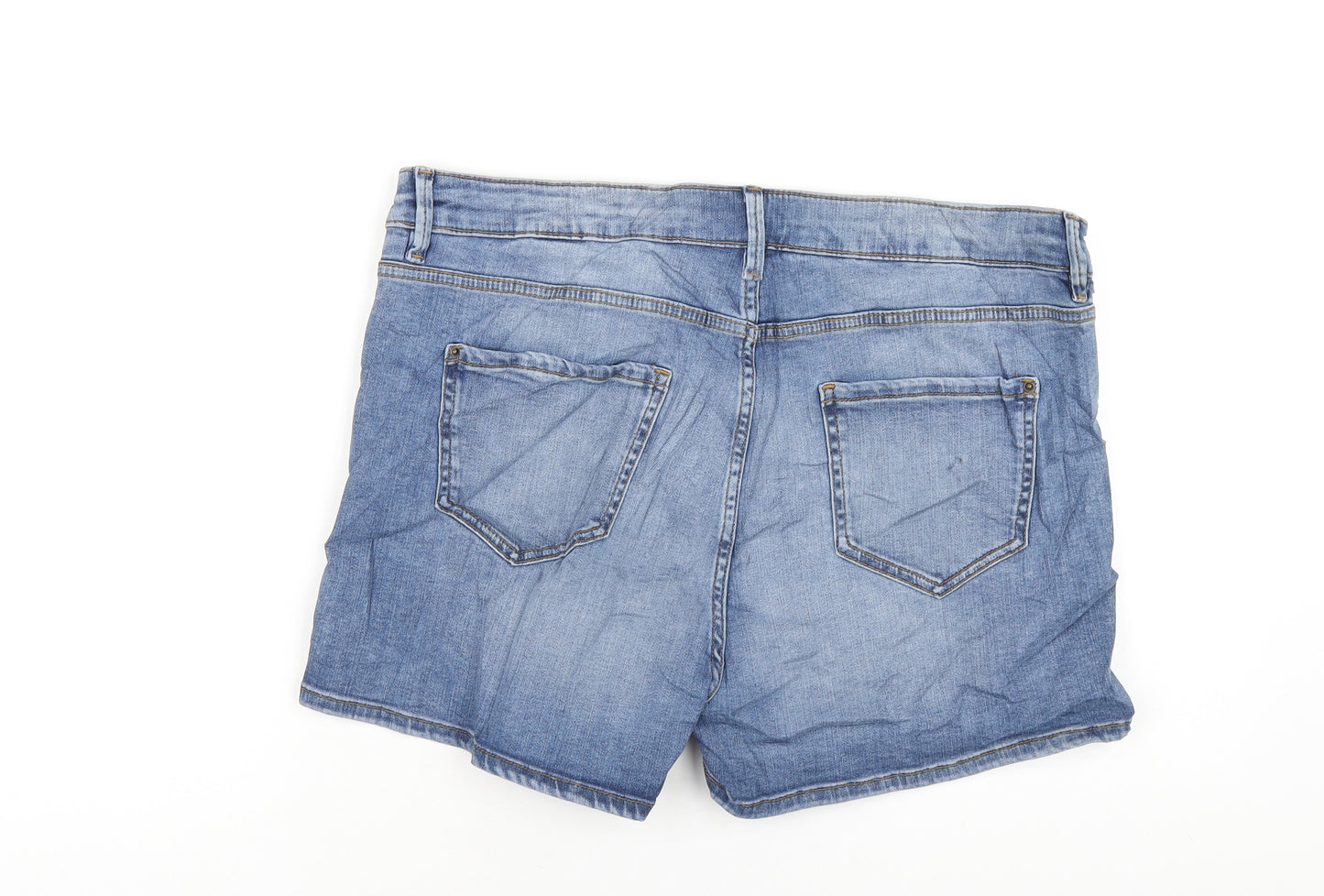 Marks and Spencer Womens Blue Cotton Hot Pants Shorts Size 16 L4 in Regular Zip
