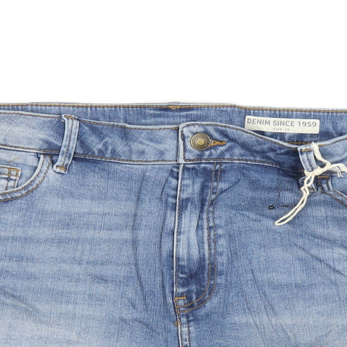 Marks and Spencer Womens Blue Cotton Hot Pants Shorts Size 16 L4 in Regular Zip