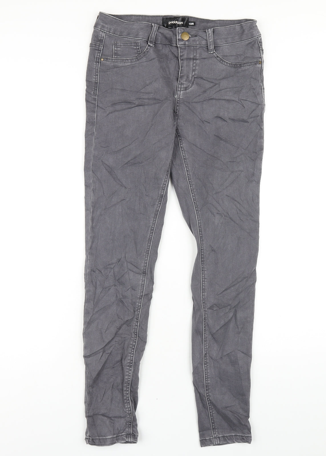 Golddigga Womens Grey Cotton Skinny Jeans Size 10 L29 in Regular Zip