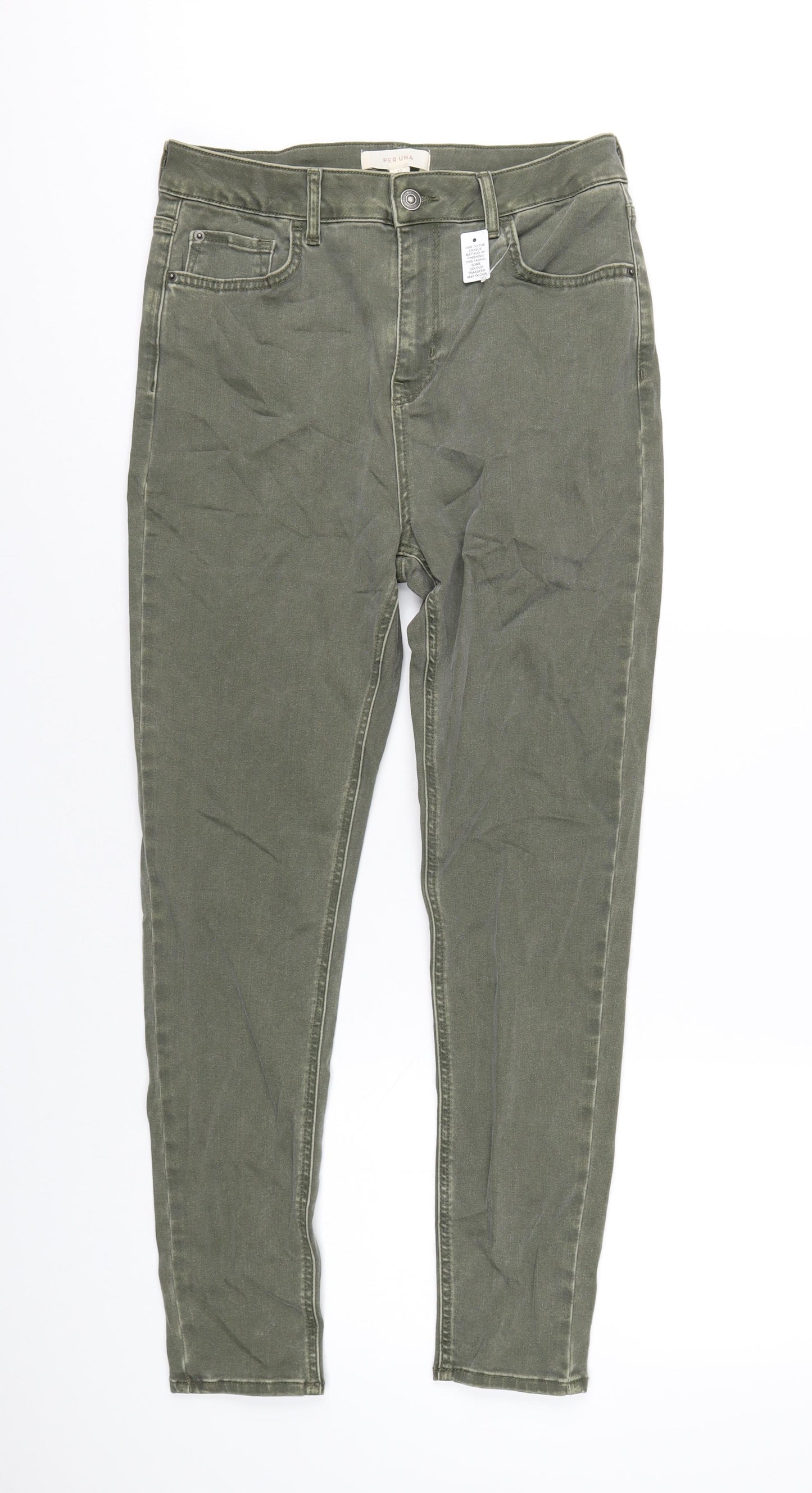 Per Una Womens Green Cotton Skinny Jeans Size 12 L28 in Regular Zip