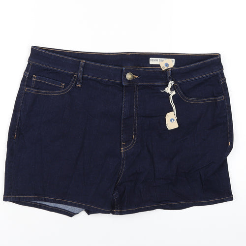 Marks and Spencer Womens Blue Cotton Hot Pants Shorts Size 16 Regular Zip