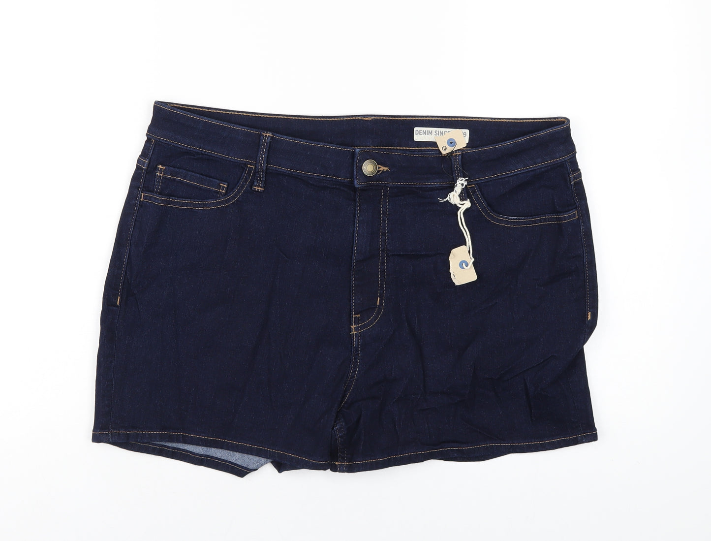 Marks and Spencer Womens Blue Cotton Hot Pants Shorts Size 16 Regular Zip