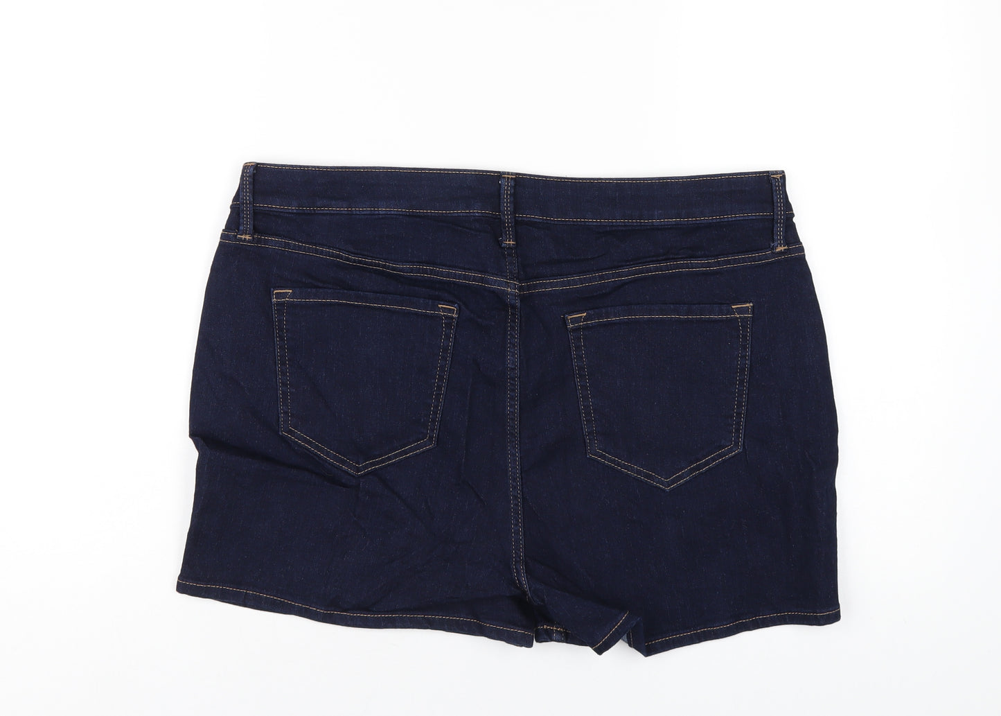 Marks and Spencer Womens Blue Cotton Hot Pants Shorts Size 16 Regular Zip