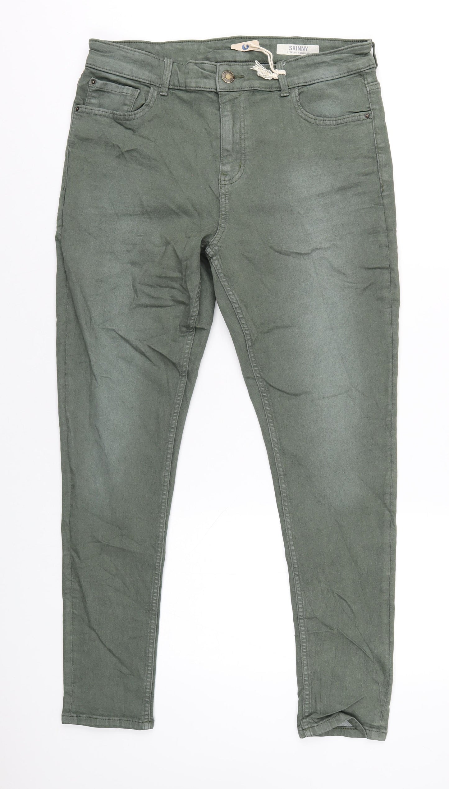 Marks and Spencer Womens Green Cotton Skinny Jeans Size 14 L29 in Regular Zip