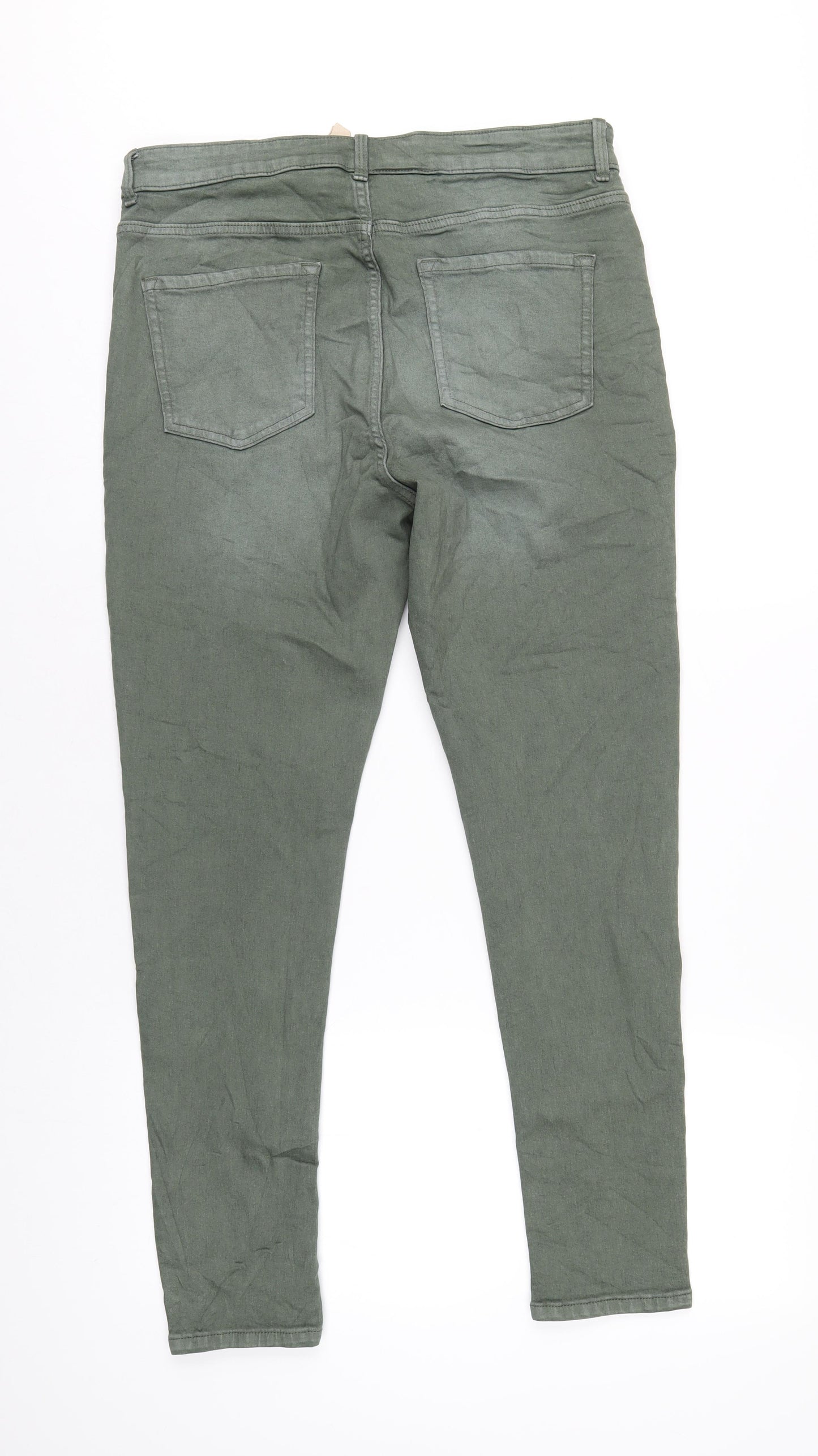 Marks and Spencer Womens Green Cotton Skinny Jeans Size 14 L29 in Regular Zip