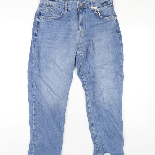 Marks and Spencer Womens Blue Cotton Boyfriend Jeans Size 12 L26 in Regular Zip