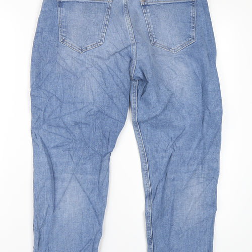 Marks and Spencer Womens Blue Cotton Boyfriend Jeans Size 12 L26 in Regular Zip