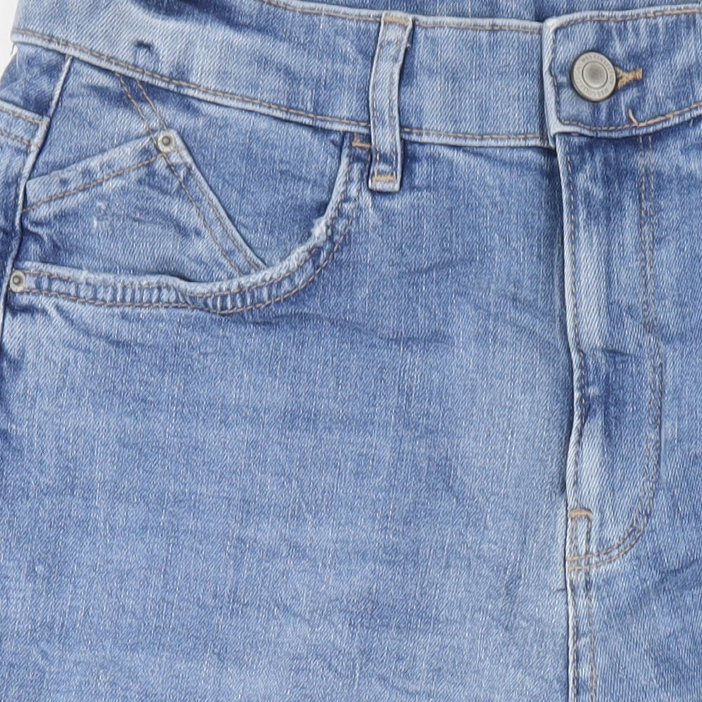 Marks and Spencer Womens Blue Cotton Boyfriend Jeans Size 12 L26 in Regular Zip