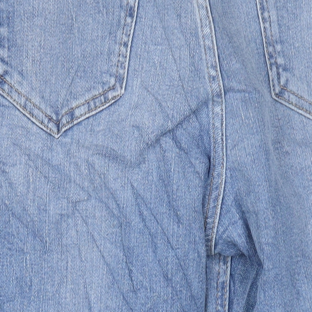 Marks and Spencer Womens Blue Cotton Boyfriend Jeans Size 12 L26 in Regular Zip