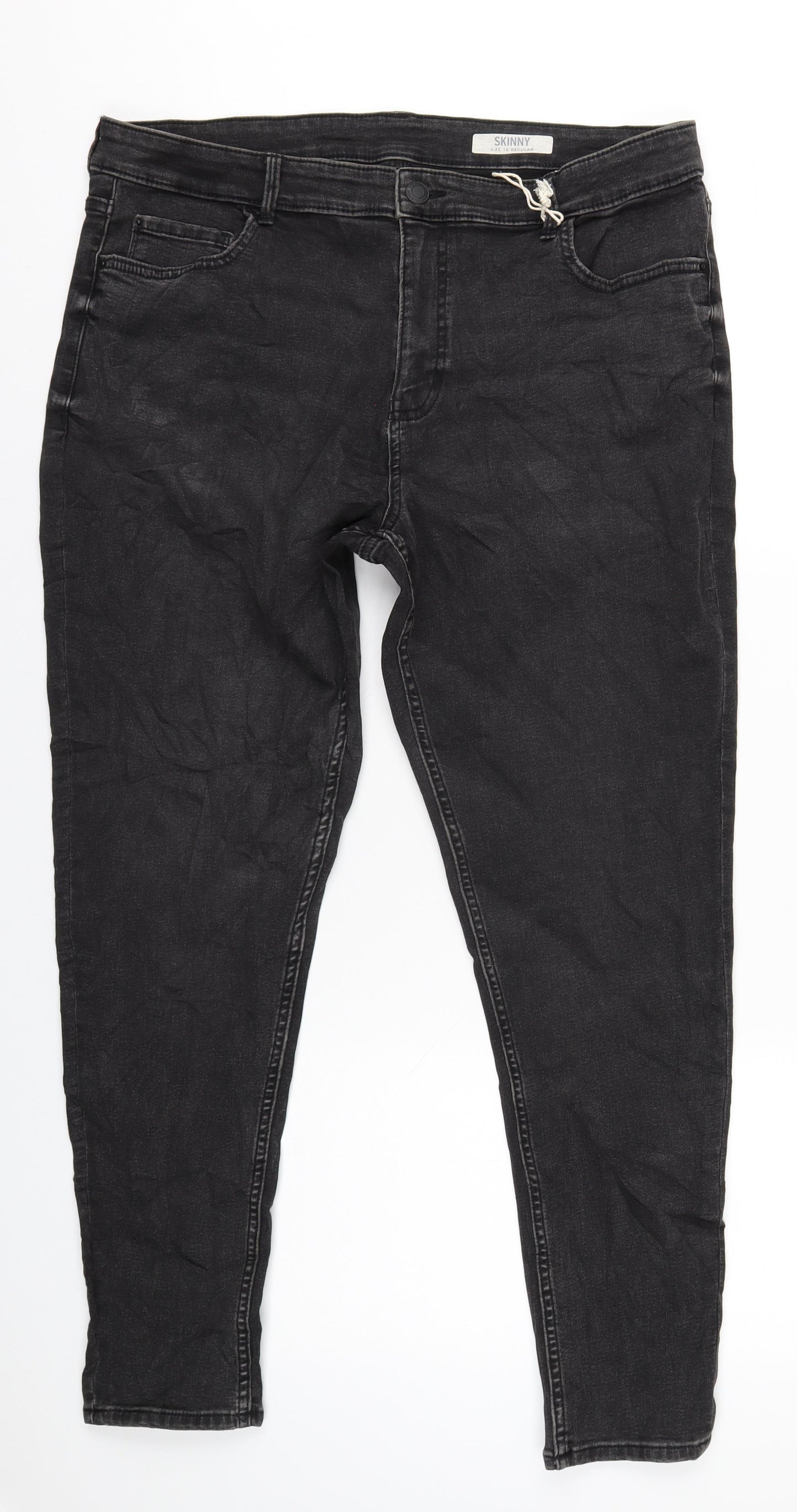 Marks and Spencer Womens Grey Cotton Skinny Jeans Size 18 L29 in Regular Zip