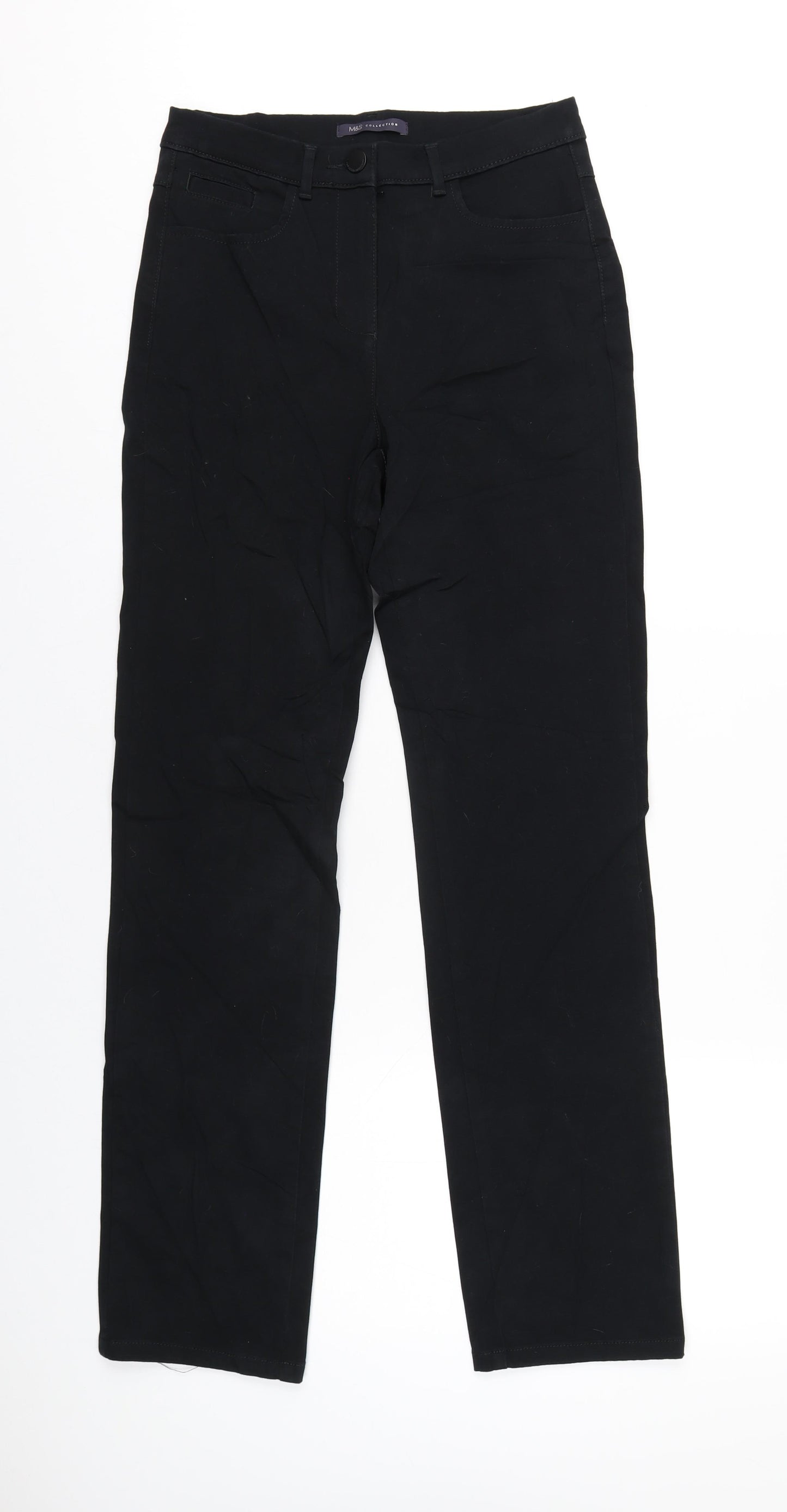 Marks and Spencer Womens Black Cotton Straight Jeans Size 8 L31 in Regular Zip
