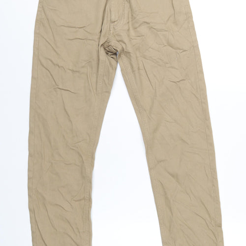 Marks and Spencer Mens Beige Cotton Trousers Size 28 in L29 in Slim Zip