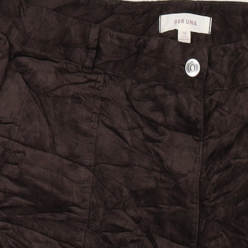 Per Una Womens Brown Cotton Trousers Size 18 L24 in Regular Zip