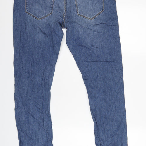 Marks and Spencer Mens Blue Cotton Straight Jeans Size 34 in L31 in Slim Zip