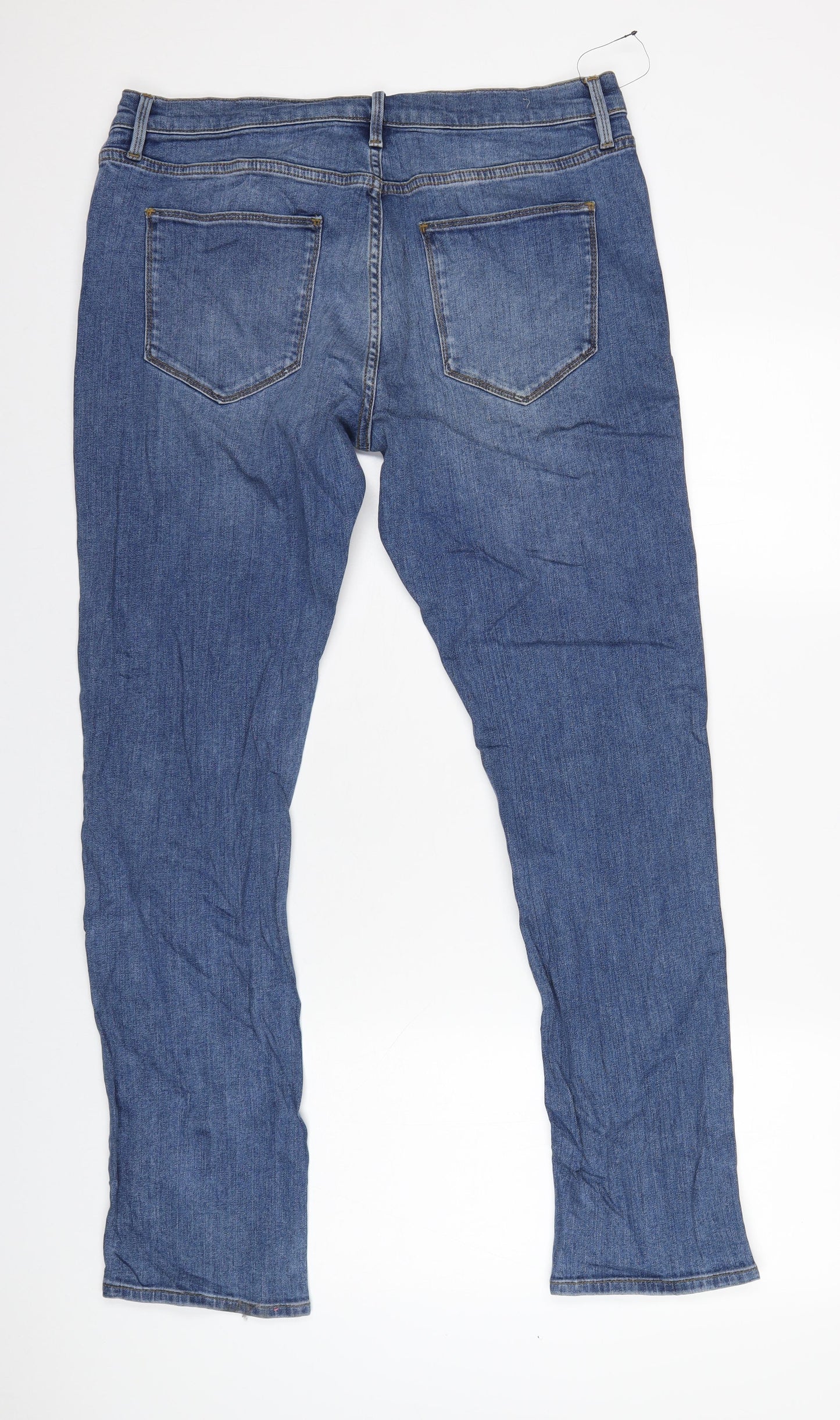 Marks and Spencer Mens Blue Cotton Straight Jeans Size 34 in L31 in Slim Zip