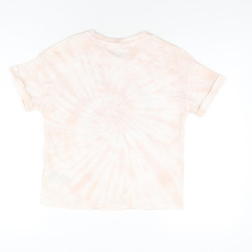 Marks and Spencer Girls Pink Geometric Cotton Basic T-Shirt Size 9-10 Years Round Neck Pullover - Mystic Dreams, Tie Dye