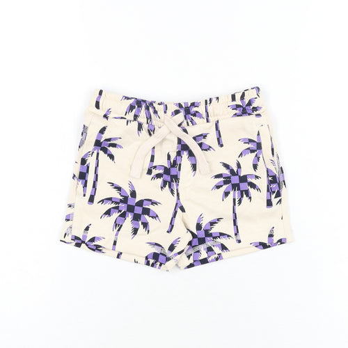 Marks and Spencer Boys Ivory Geometric Cotton Sweat Shorts Size 2-3 Years Regular Drawstring - Palm Tree Print