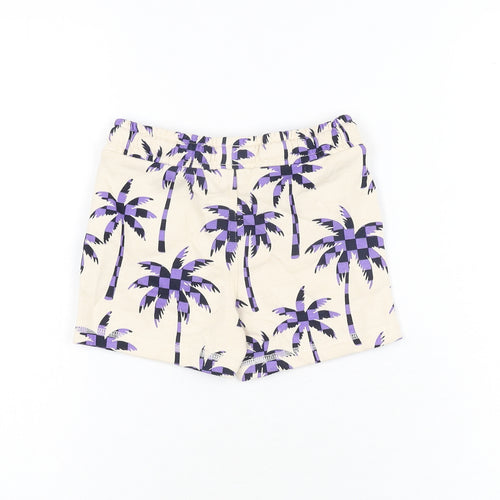 Marks and Spencer Boys Ivory Geometric Cotton Sweat Shorts Size 2-3 Years Regular Drawstring - Palm Tree Print