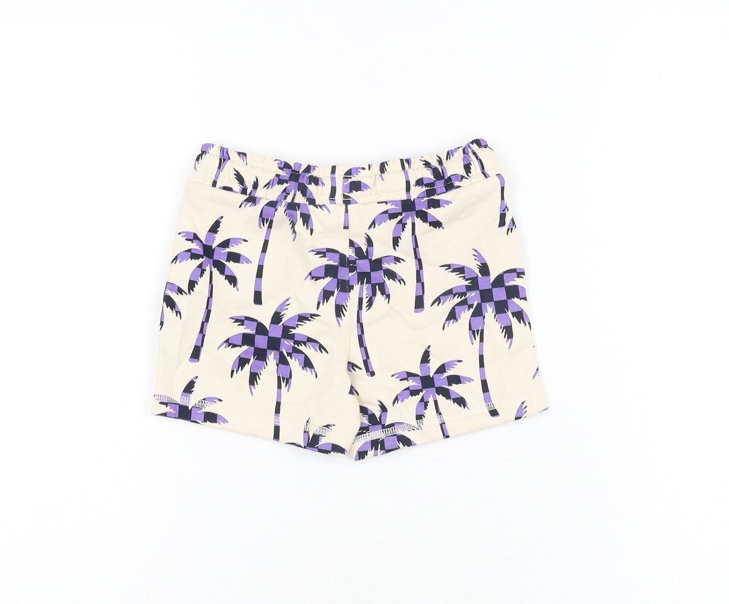 Marks and Spencer Boys Ivory Geometric Cotton Sweat Shorts Size 2-3 Years Regular Drawstring - Palm Tree Print