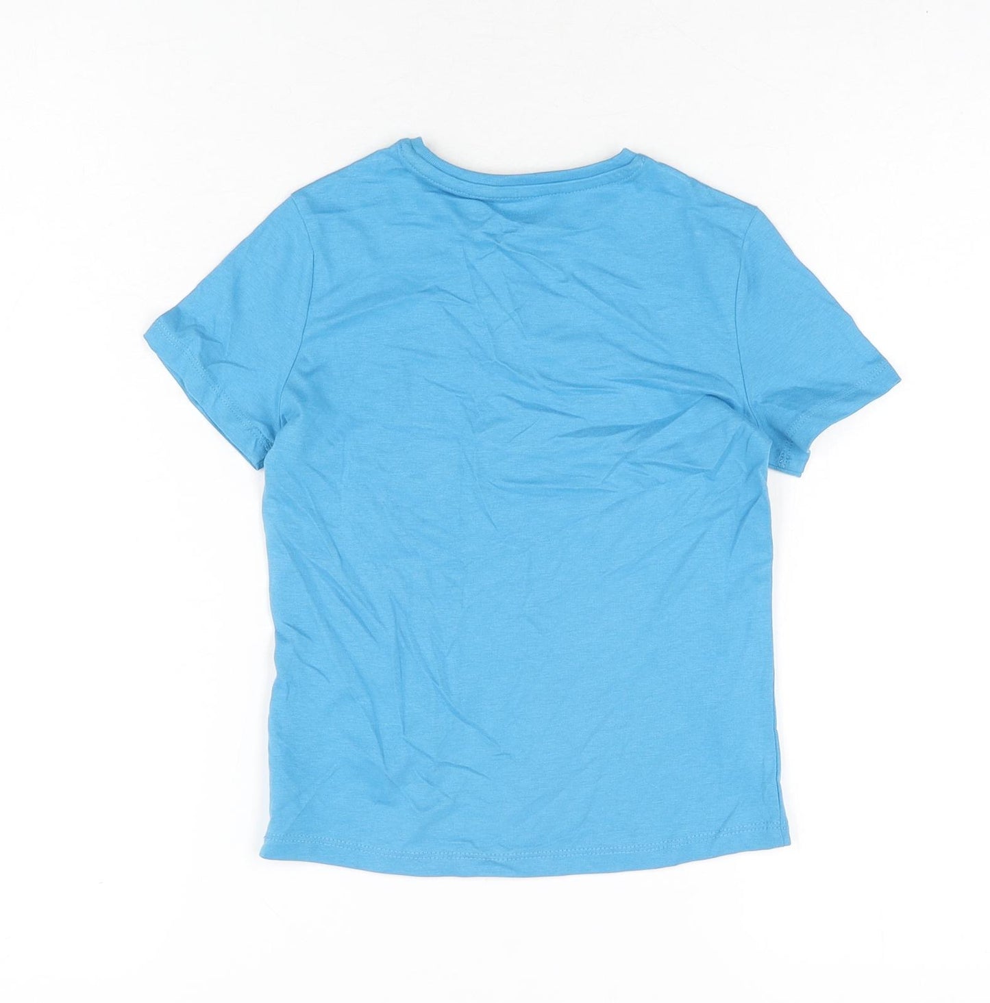 Marks and Spencer Girls Blue Cotton Basic T-Shirt Size 5-6 Years Round Neck Pullover - Dolphin, Bring Your Own Sunshine