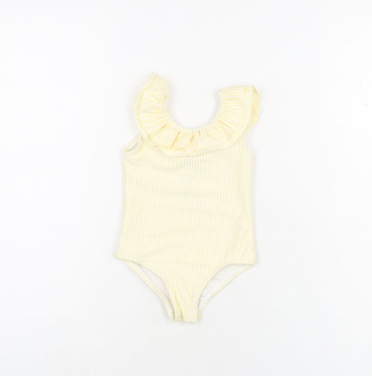 Marks and Spencer Girls Yellow Striped Polyester Unitard One-Piece Size 9-12 Months Pullover - Swimming Costume