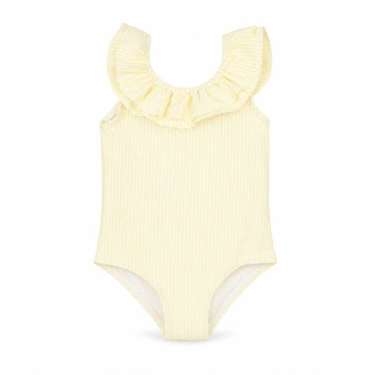 Marks and Spencer Girls Yellow Striped Polyester Unitard One-Piece Size 9-12 Months Pullover - Swimming Costume