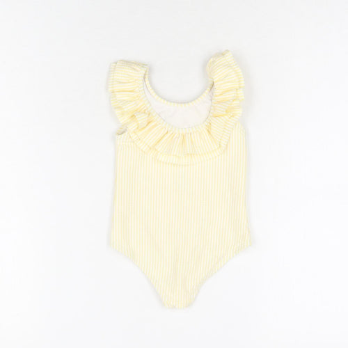 Marks and Spencer Girls Yellow Striped Polyester Unitard One-Piece Size 9-12 Months Pullover - Swimming Costume
