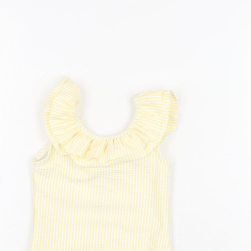 Marks and Spencer Girls Yellow Striped Polyester Unitard One-Piece Size 9-12 Months Pullover - Swimming Costume