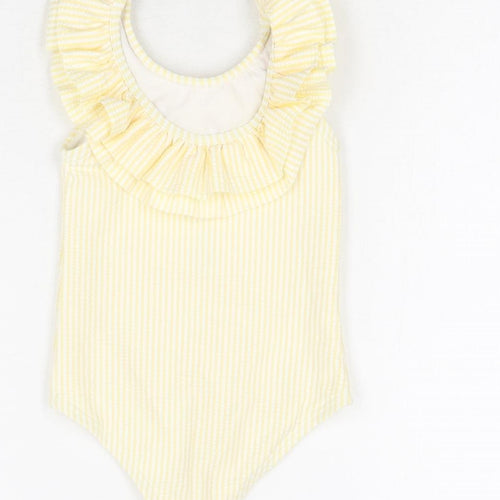 Marks and Spencer Girls Yellow Striped Polyester Unitard One-Piece Size 9-12 Months Pullover - Swimming Costume