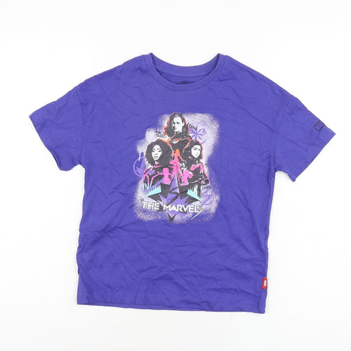 Marks and Spencer Girls Purple Cotton Basic T-Shirt Size 7-8 Years Round Neck Pullover - The Marvels