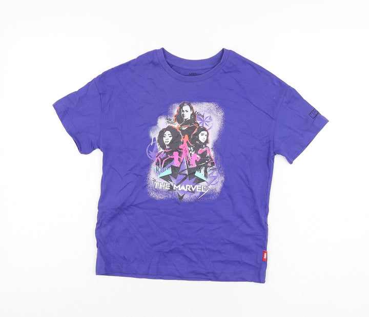 Marks and Spencer Girls Purple Cotton Basic T-Shirt Size 7-8 Years Round Neck Pullover - The Marvels
