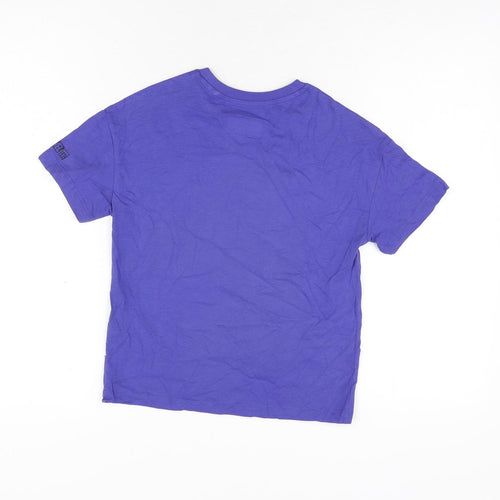 Marks and Spencer Girls Purple Cotton Basic T-Shirt Size 7-8 Years Round Neck Pullover - The Marvels