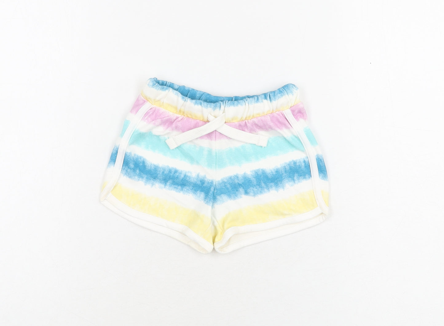 Marks and Spencer Girls Multicoloured Geometric Cotton Sweat Shorts Size 2-3 Years Regular Drawstring - Tie Dye