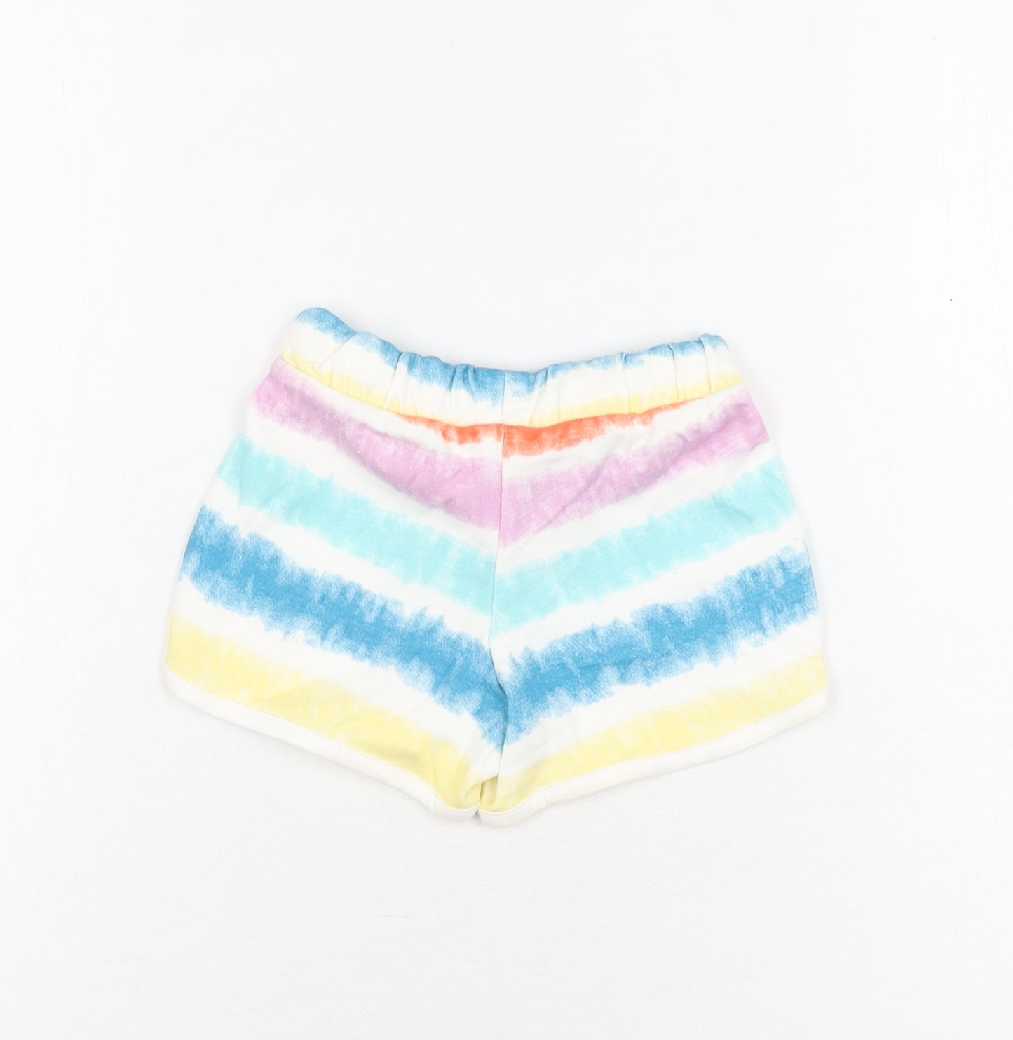 Marks and Spencer Girls Multicoloured Geometric Cotton Sweat Shorts Size 2-3 Years Regular Drawstring - Tie Dye
