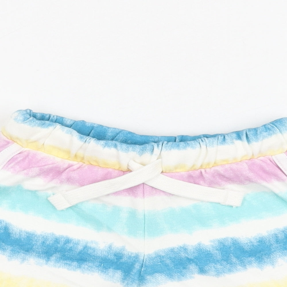 Marks and Spencer Girls Multicoloured Geometric Cotton Sweat Shorts Size 2-3 Years Regular Drawstring - Tie Dye